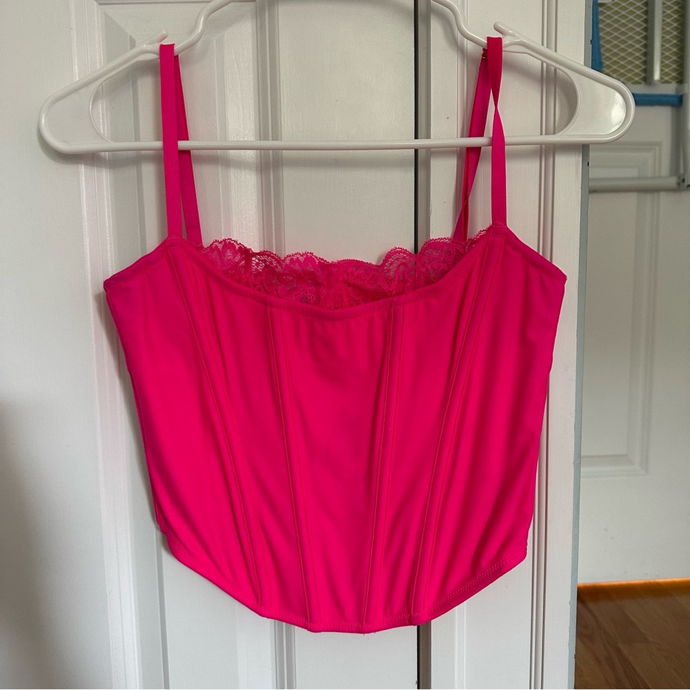 Hot Pink Lace Trim Corset Top